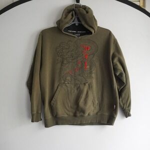 VTG Top Heavy Clothing Dragon Embroidered Y2K Hoodie Pullover Sweatshirt Green L